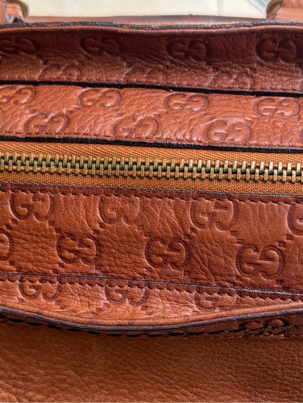 Gucci Leather Cognac Brown GG Signature Signoria Large Tote - Picture 7 of 16